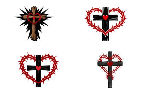 Christian Love Cross Heart Set: Perfect for T-Shirt Designs and Graphics